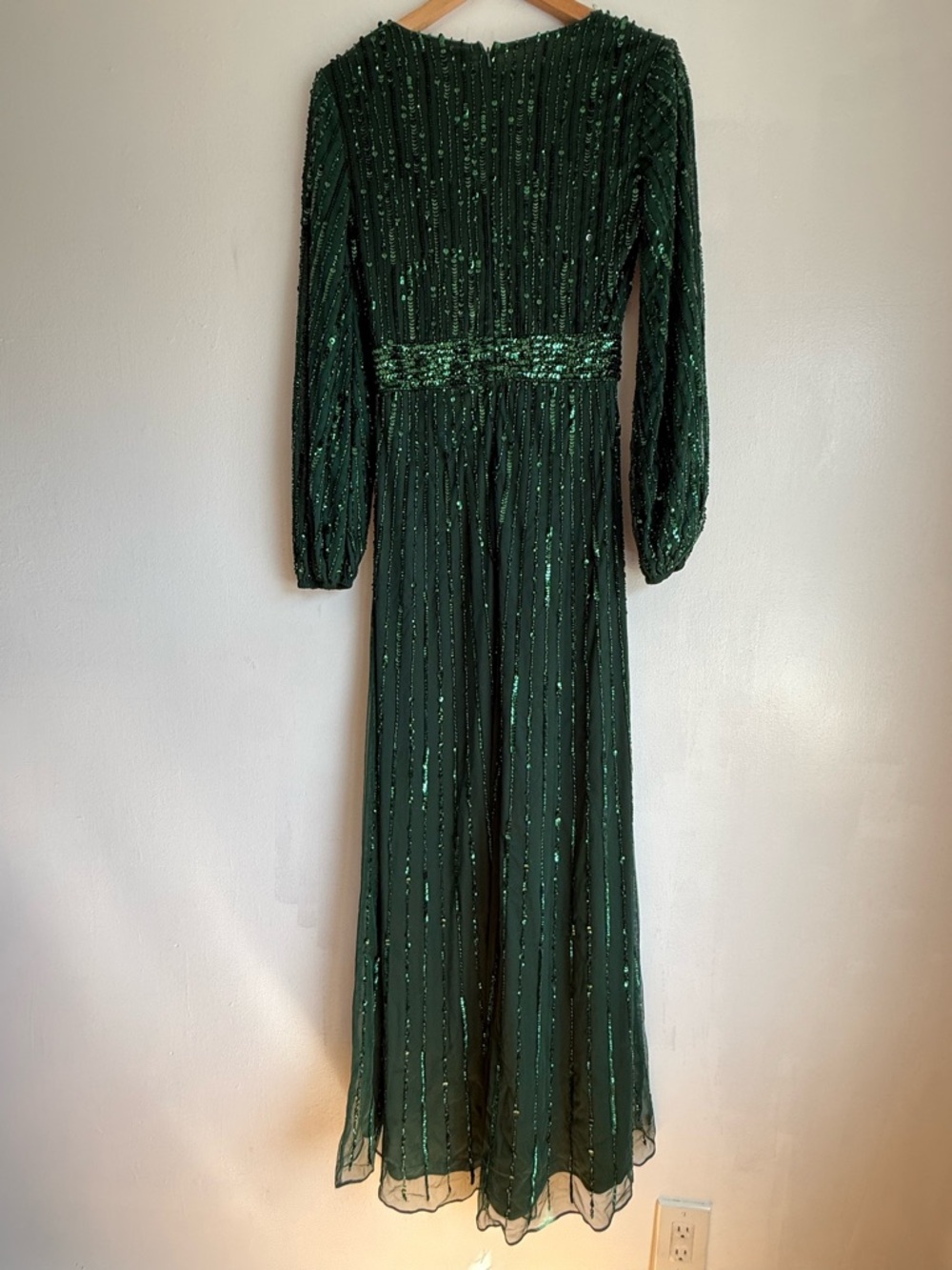 Mac Duggal Deep Green Beaded Long-Sleeve Evening Gown Size 6 New - Picture 6 of 14